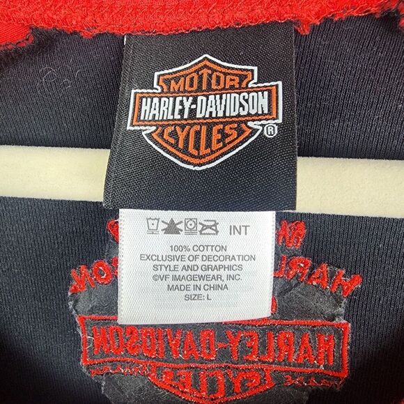 Women's Harley Davidson Black, Red & White Embellished Shirt Mobile AL Size Lg - Picture 3 of 5